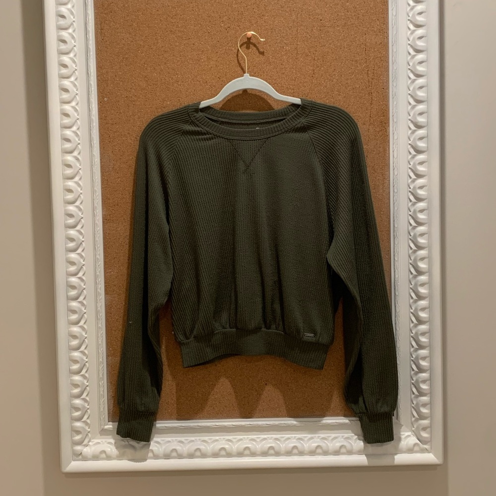 Women’s soft, army green, ribbed crew neck.